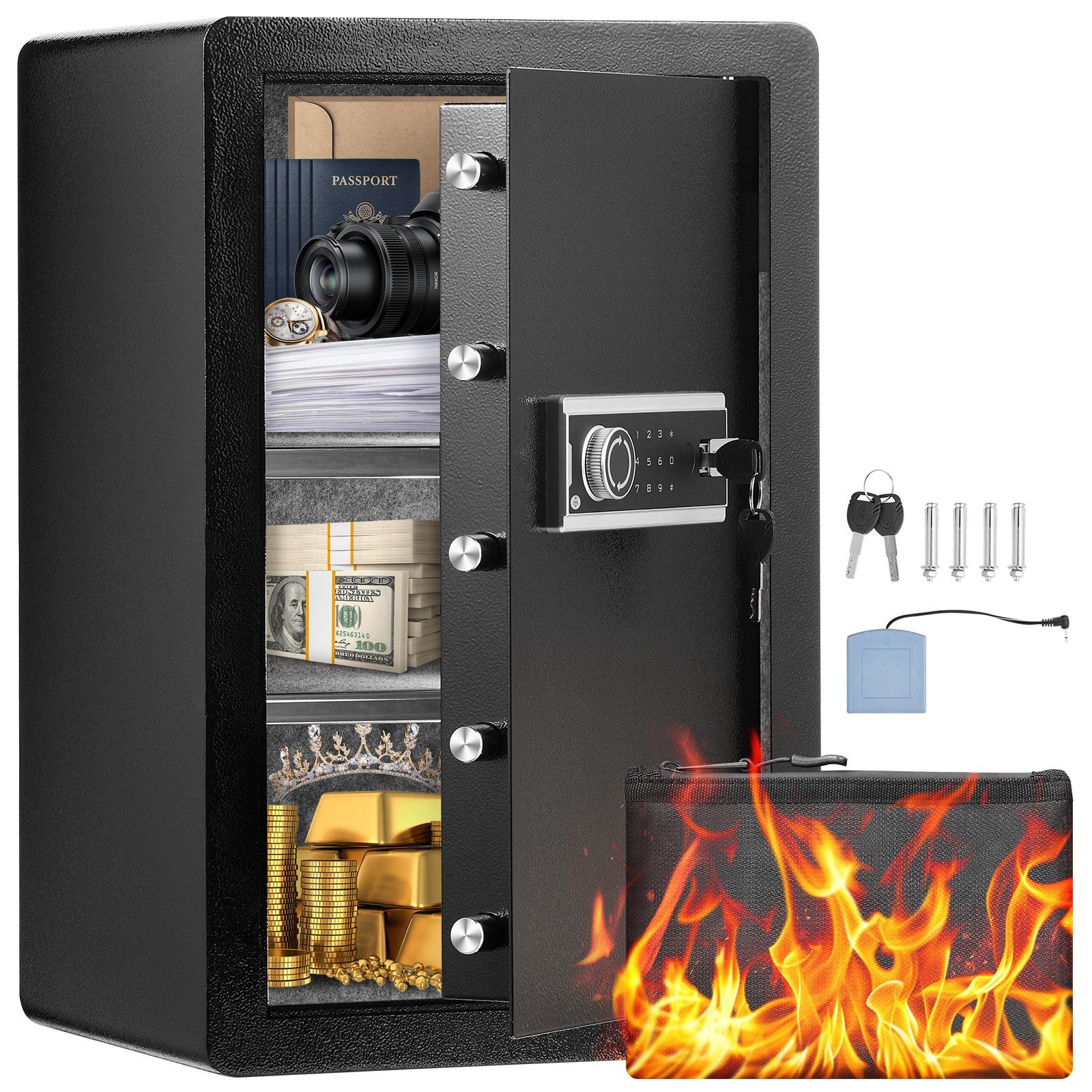 3.5 cu.ft Fireproof Safe Box with Key Lock, Password & LED Light