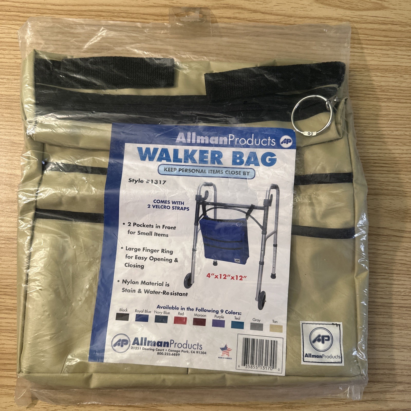 Allman Products Walker Bag Comes With 2 Straps 2 Pockets Large Finger Ring Nylon