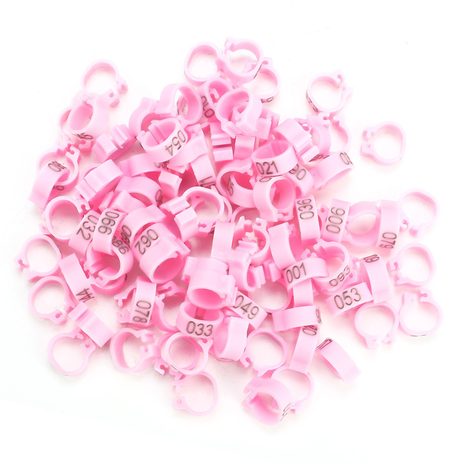 100PCS/Bag 8MM 001-100 Numbered Plastic Letter Bird Leg Bands Rings(pink)