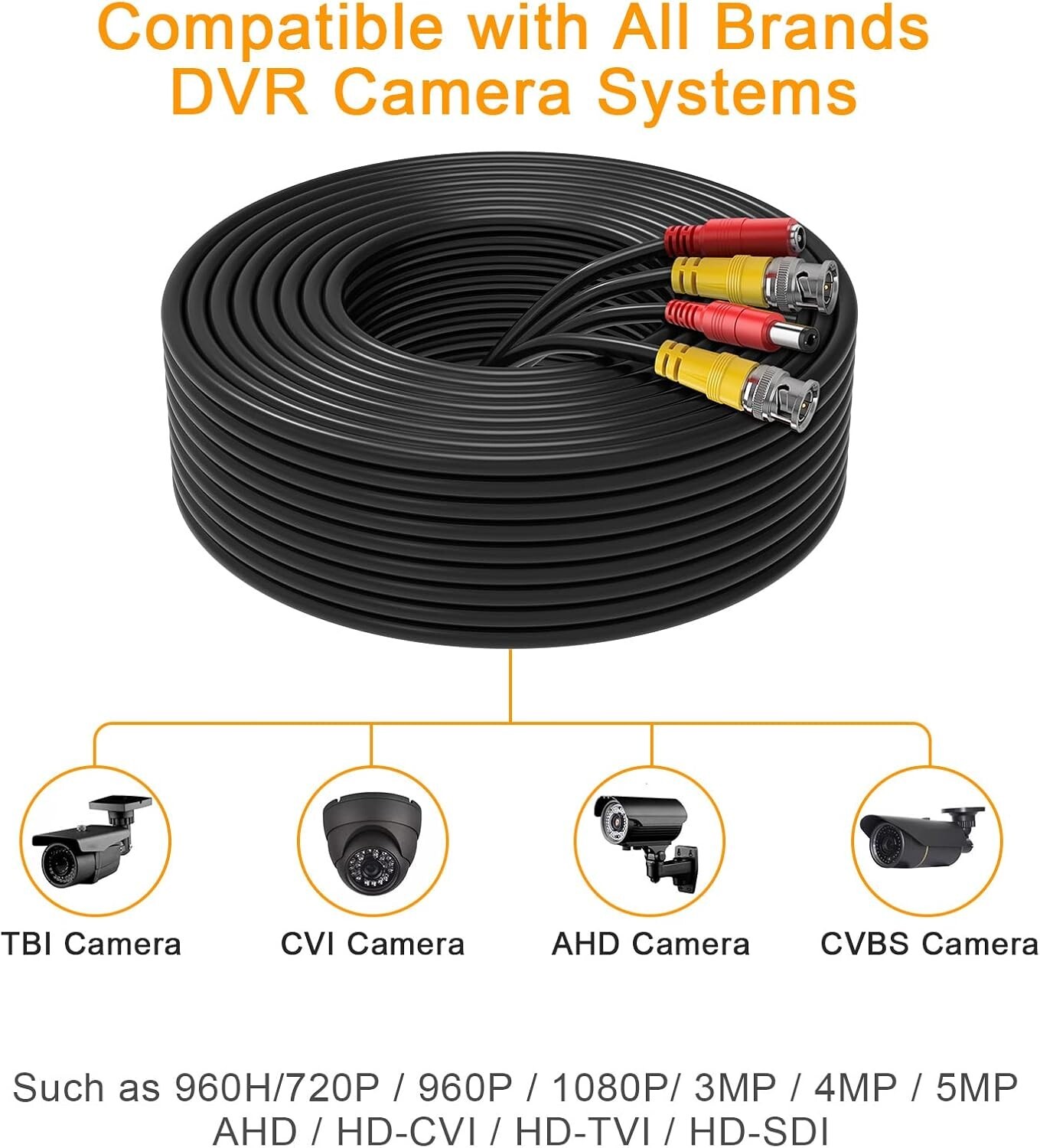 200ft Bnc Cable All-in-One Siamese Video and Power Security Camera Cable, Extens