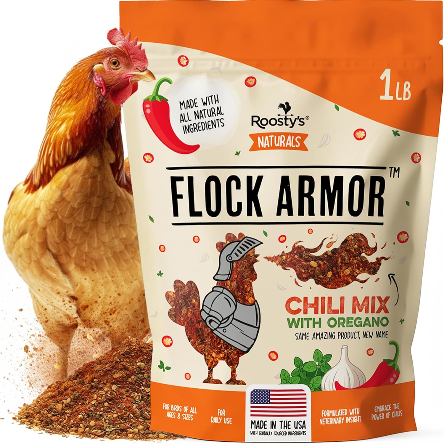 Roosty'S Naturals Flock Armor - Chicken De-Wormer Powder - Chili Mix | XL 1LB Po