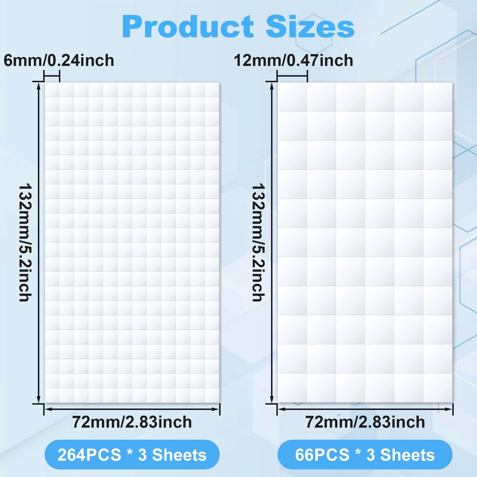 6 Sheets Double Sided Foam Squares, 990pcs, Arts Crafts, White