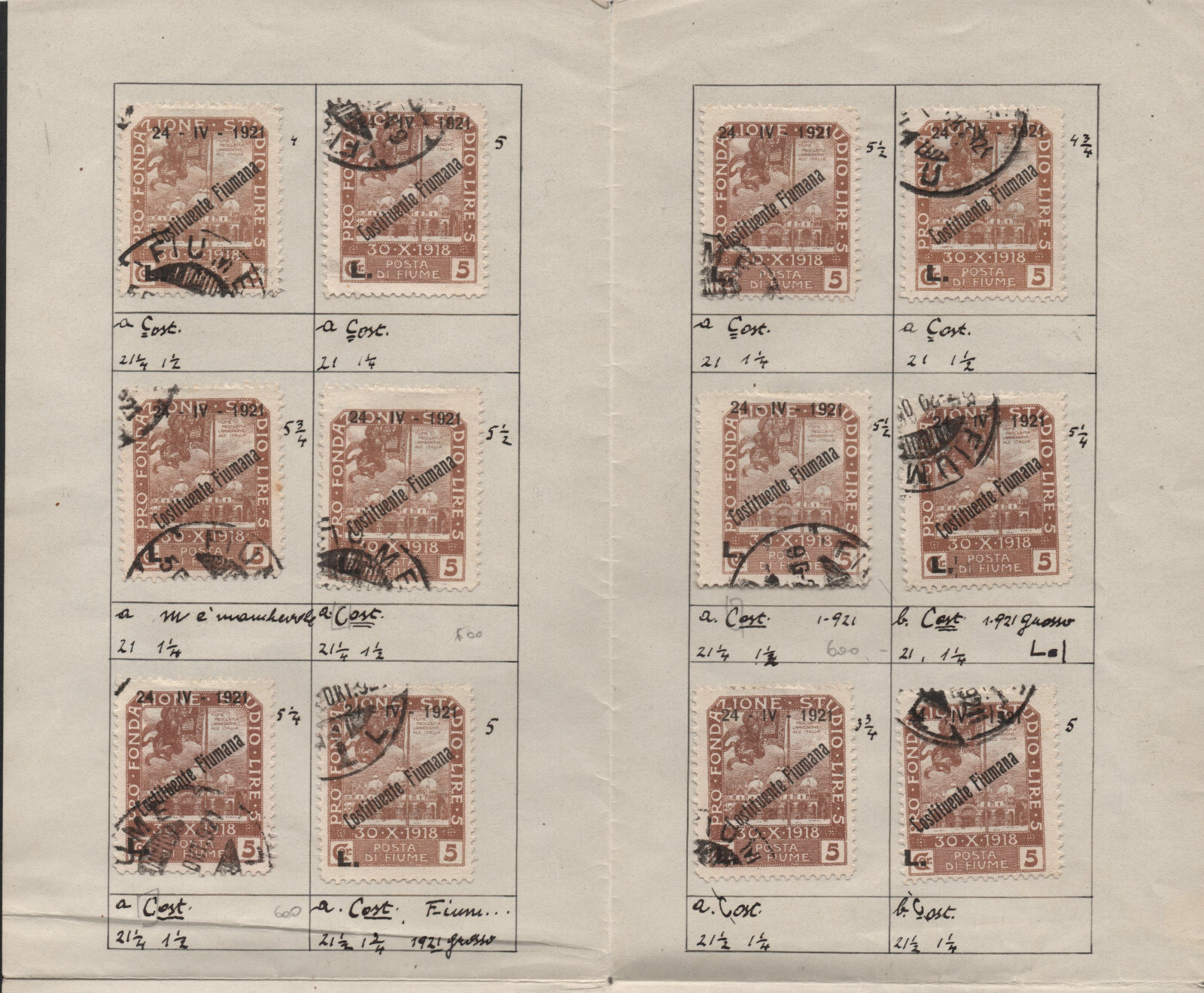 ✔️ FIUME UNIQUE HIGH VALUE STUDY EXPERTISE STAMPS VARIETY, ON FIVE LARGE SHEETS