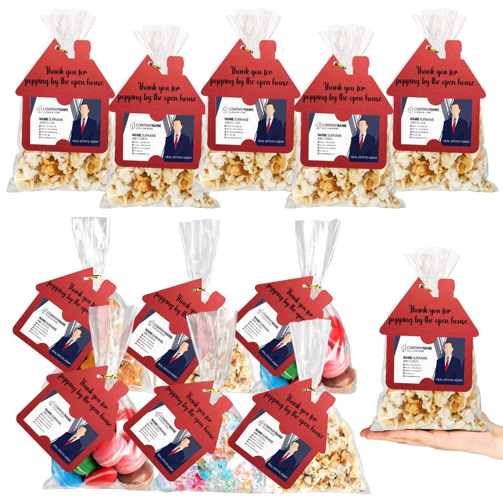 Hoolerry 100 Set Open House Gift Real Estate Agent Supplies Popcorn Bag with ...
