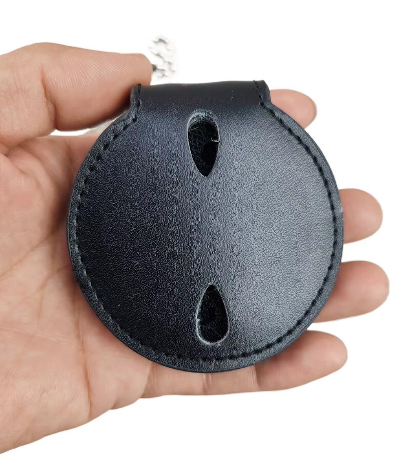 7CM  TACTICAL OFFICER BELT CLIP BADGE HOLDER LEATHER CLIP ON BELT & NECK CHAIN