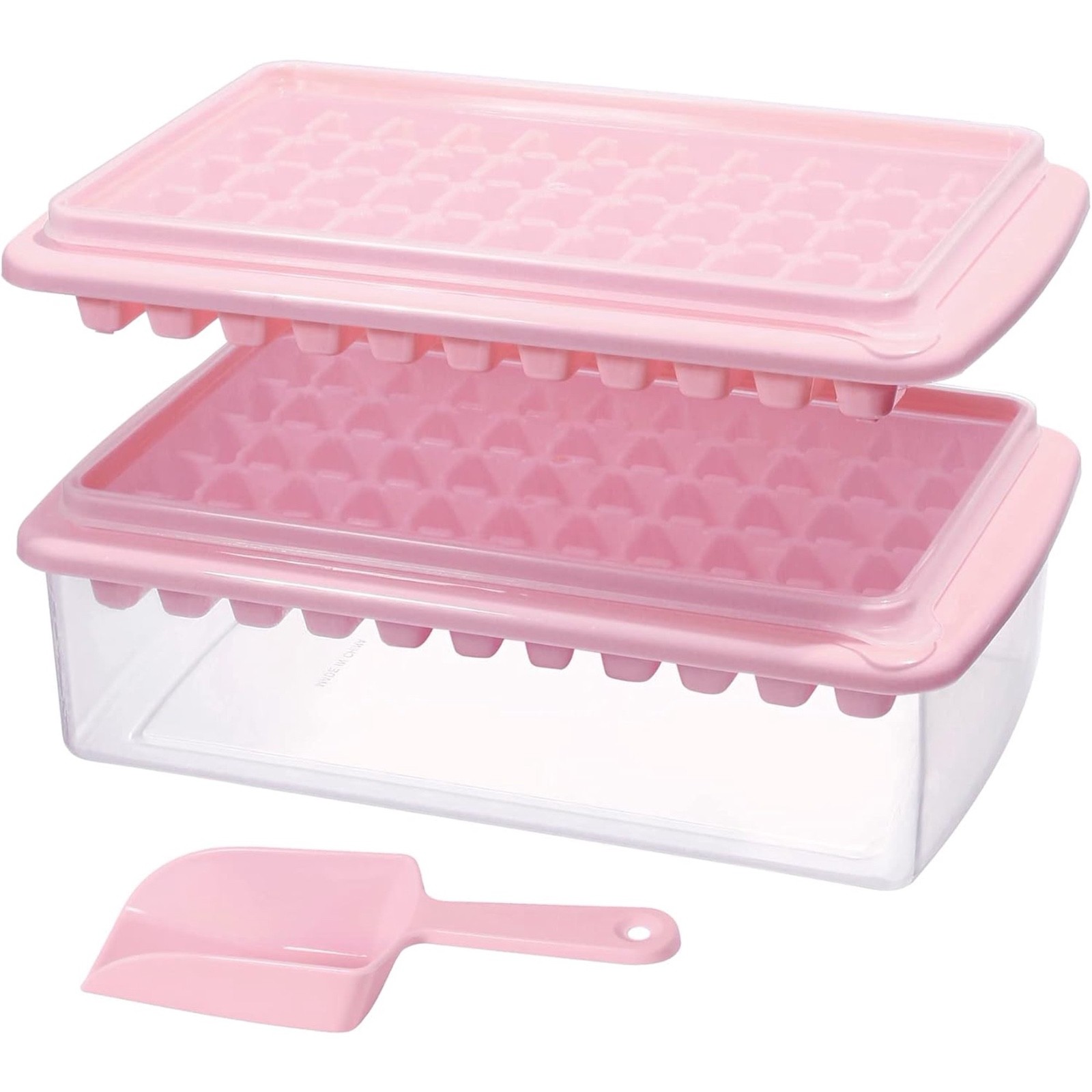 NEW Ice Cube Tray with Lid Bin, 55-Grid Stackable Silicone Ice Tray for Freezer