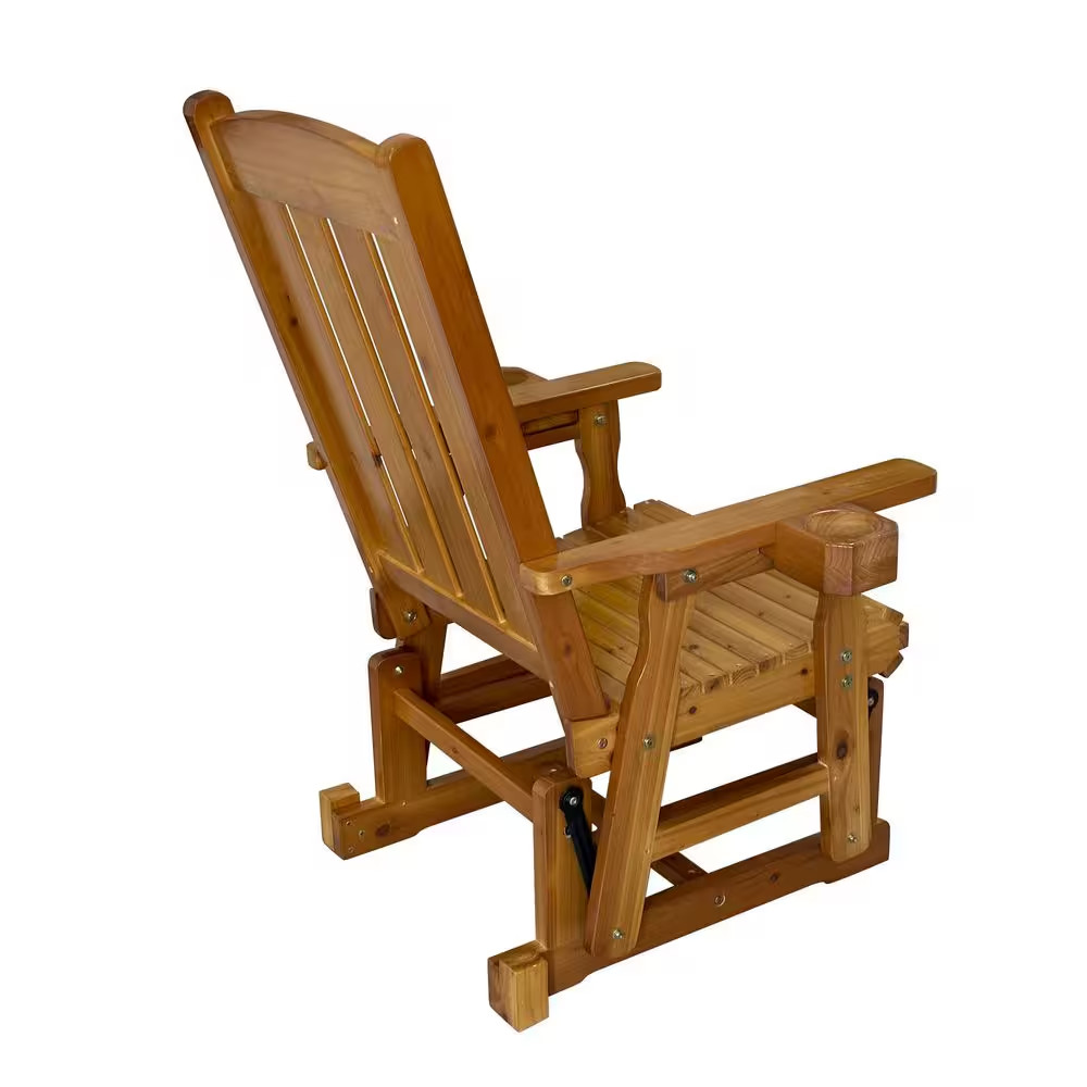 2-Piece Solid Fir Wood Outdoor Glider with Cup Holders, High Back and Deep Conto
