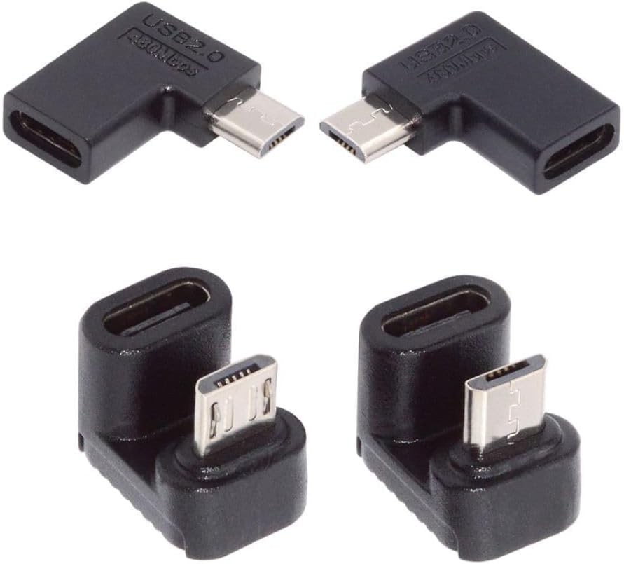 4Packs Micro USB 2.0 Connector Micro USB Male to USB C Female 90/180 Degree Angl