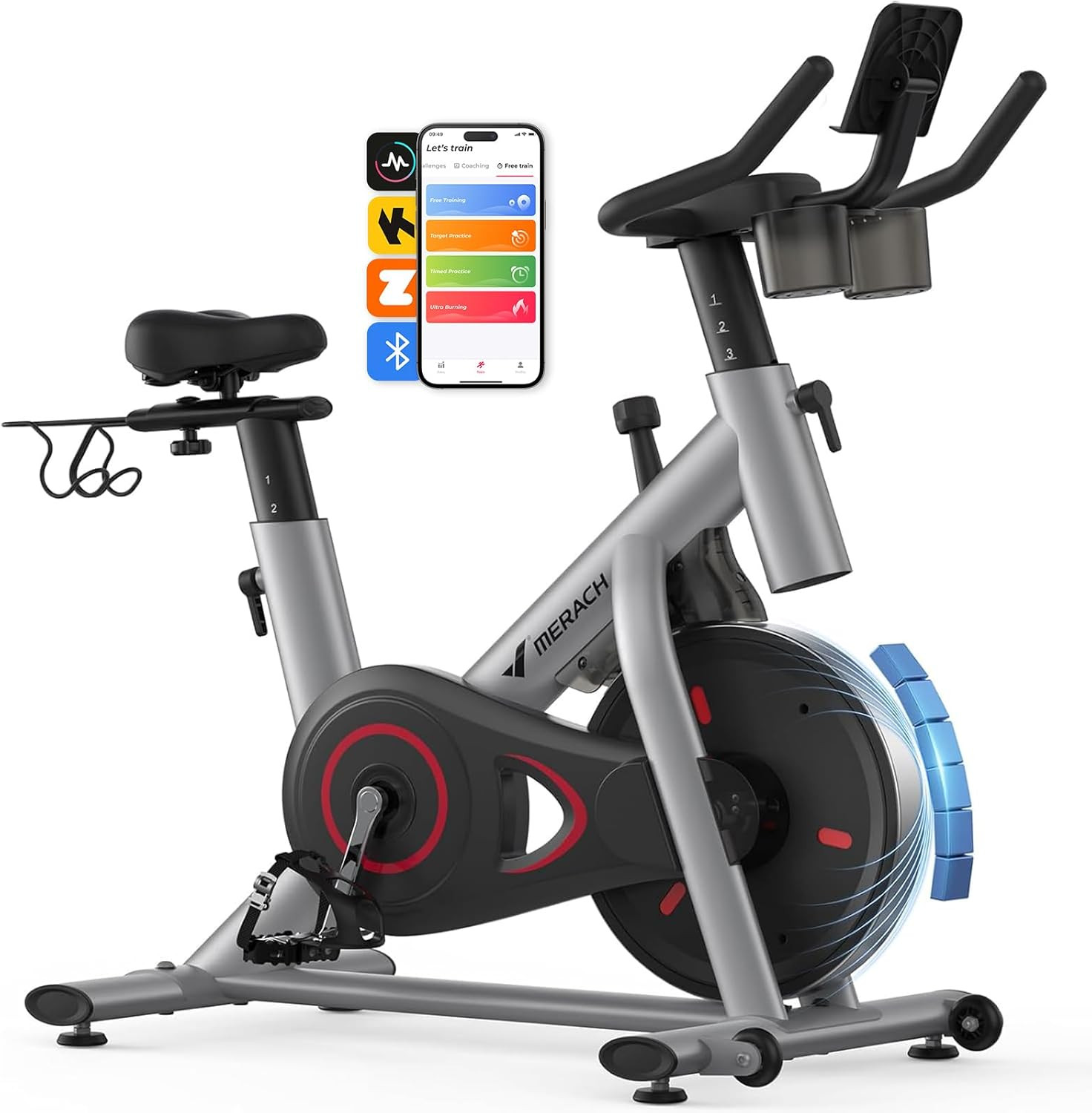 Exercise Bike, Brake Pad Stationary Bike with Exclusive App, Low Noise Indoor Cy