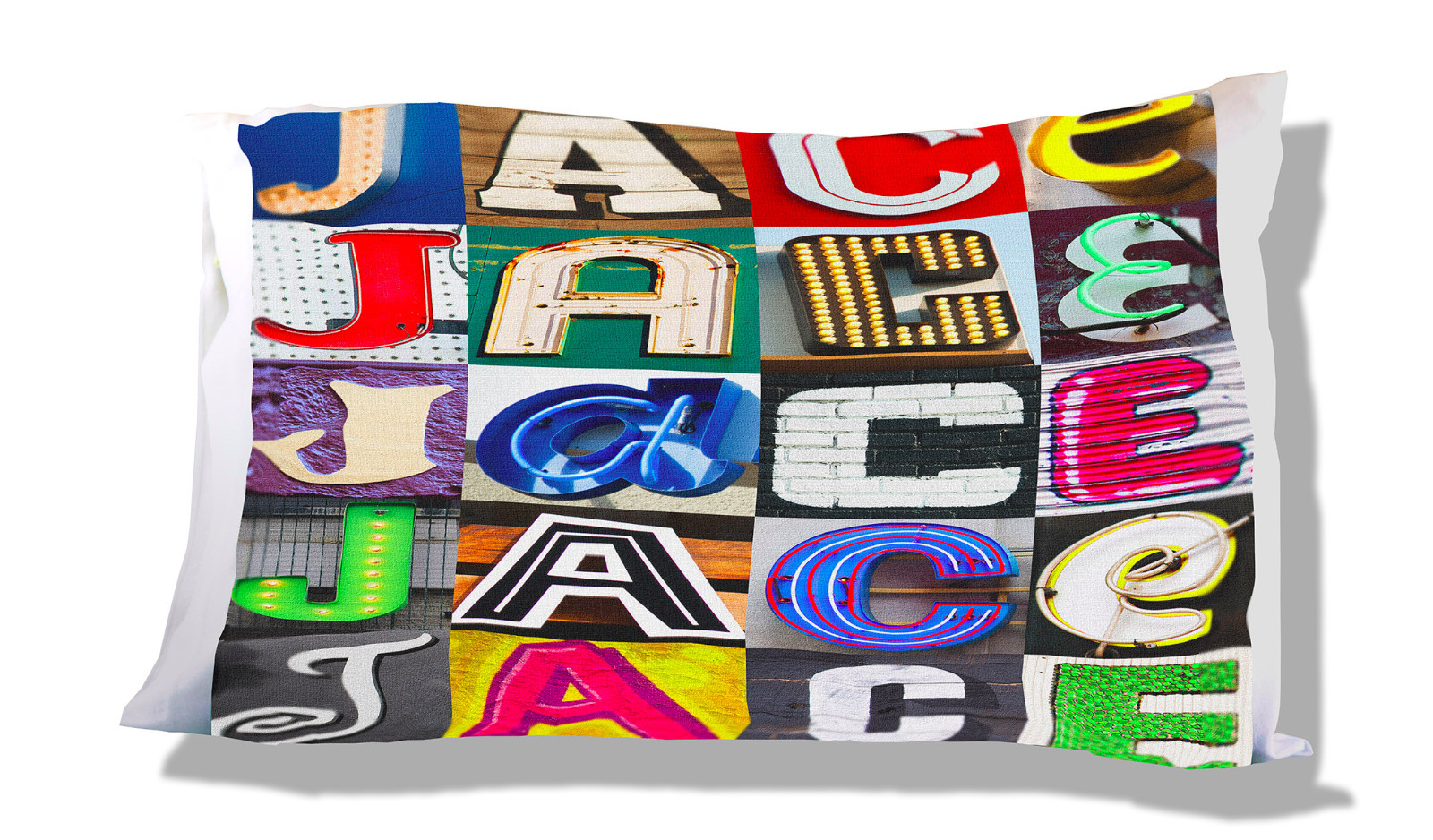 JACE Personalized Pillowcase featuring the name in photos of sign letters