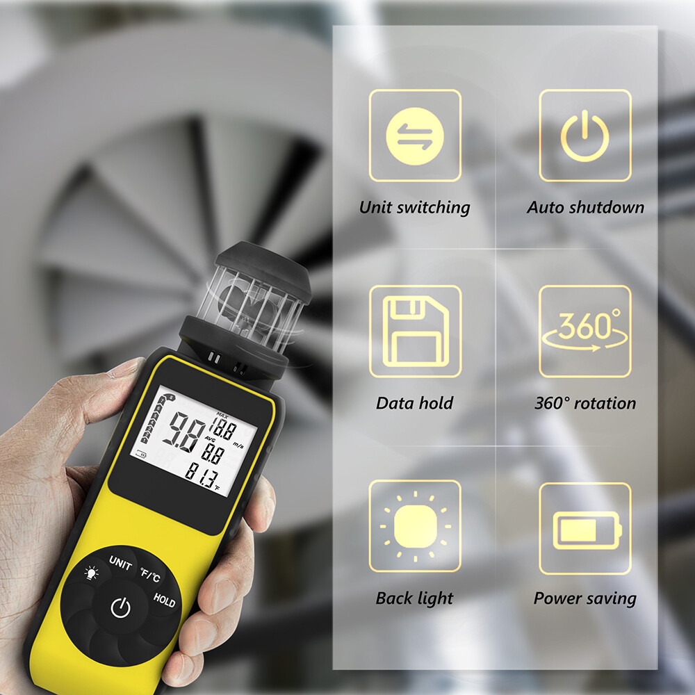 Digital Cup Anemometer Compass Measure Wind Temperature 360°Rotating + Backlight