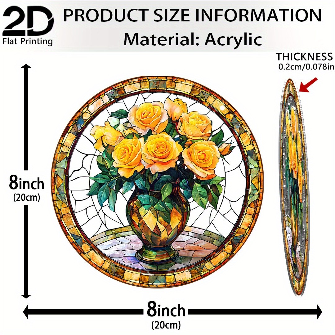 Golden Rose Bouquet Acrylic Suncatcher Nature Inspired Home Hanging Decoration