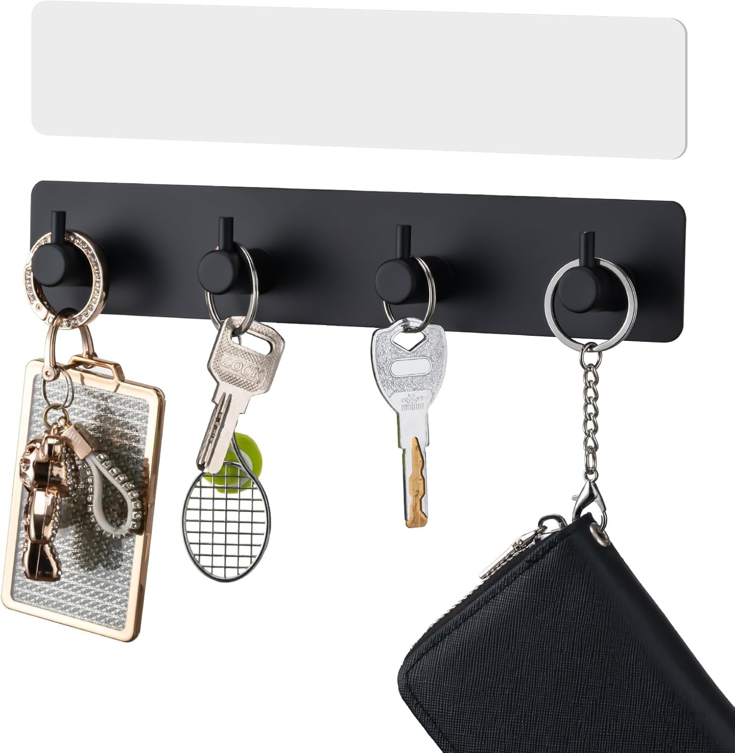 Key Holder with 4 Hooks,Key Hanger Organizer for Wall Mount with 2 Self-Adhesive