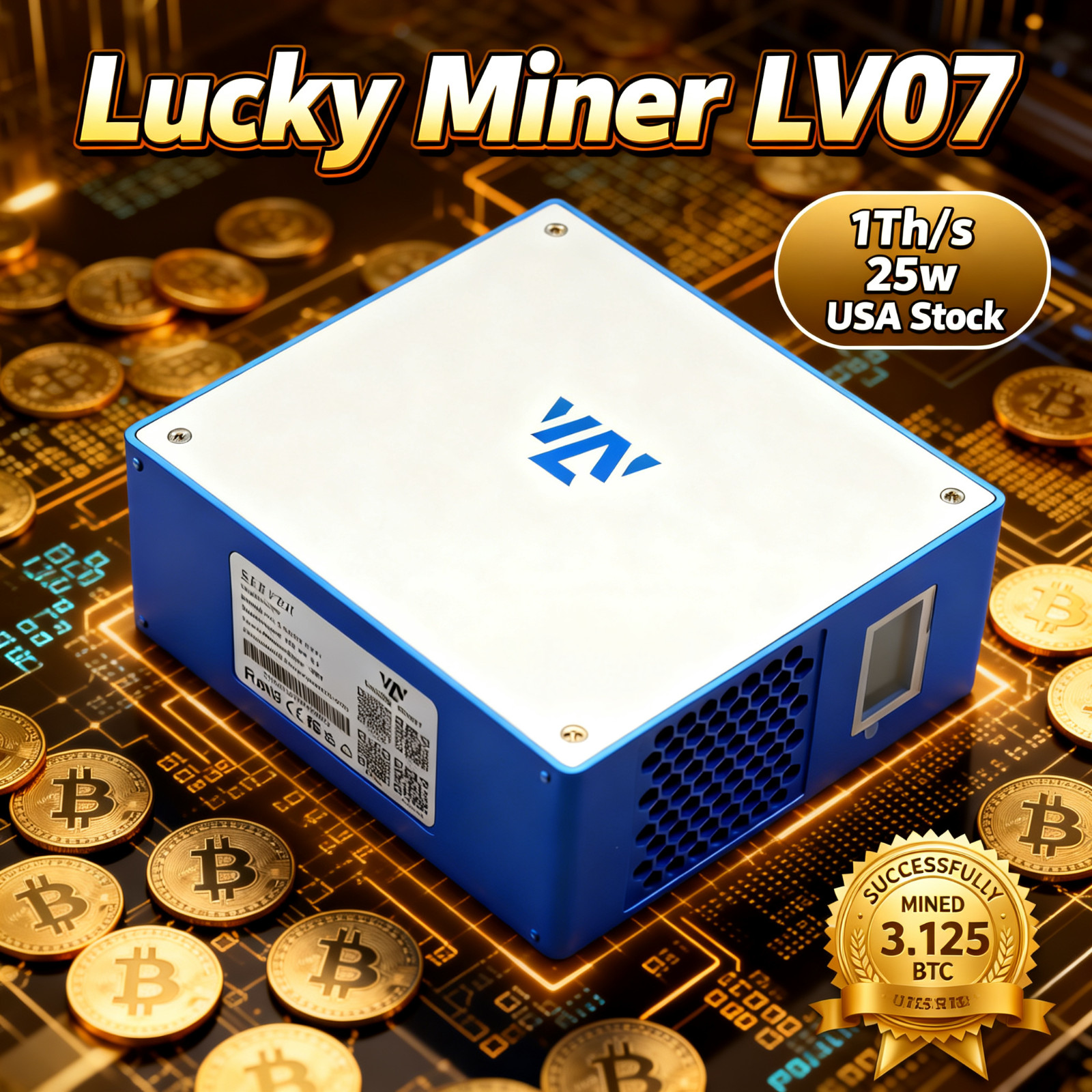 New Upgraded Lucky Miner LV07 1TH/s Bitcoin Miner BTC Solo Miner*USA Stock