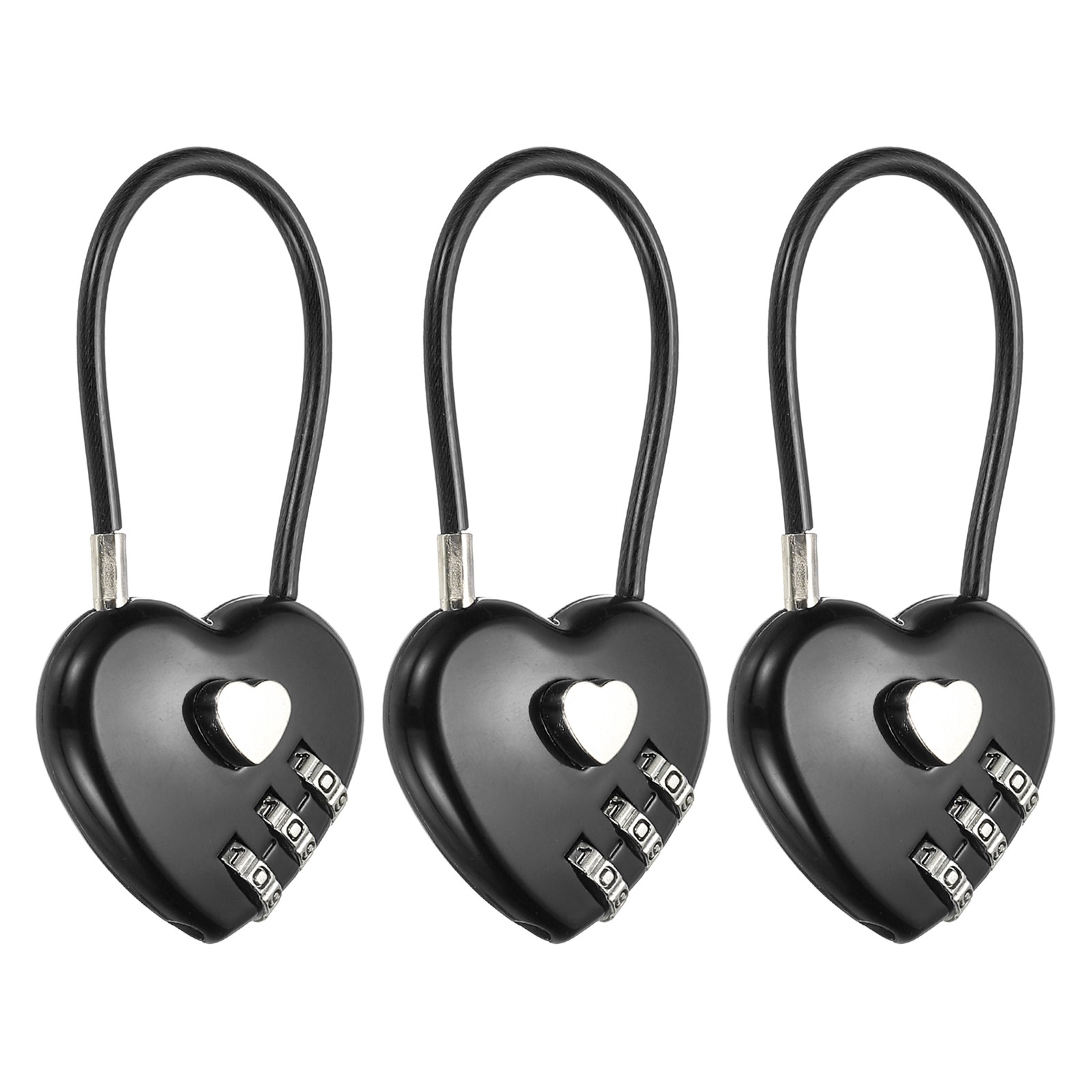 3 Pcs 3 Digit Cable Lock with Combination 4.3" Steel Rope Black