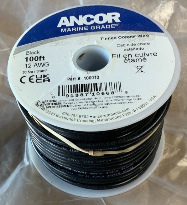 Ancor 106010 Black 12 AWG Gauge 100-FT Tinned Coper Wire 600v - 100'  FreeShip