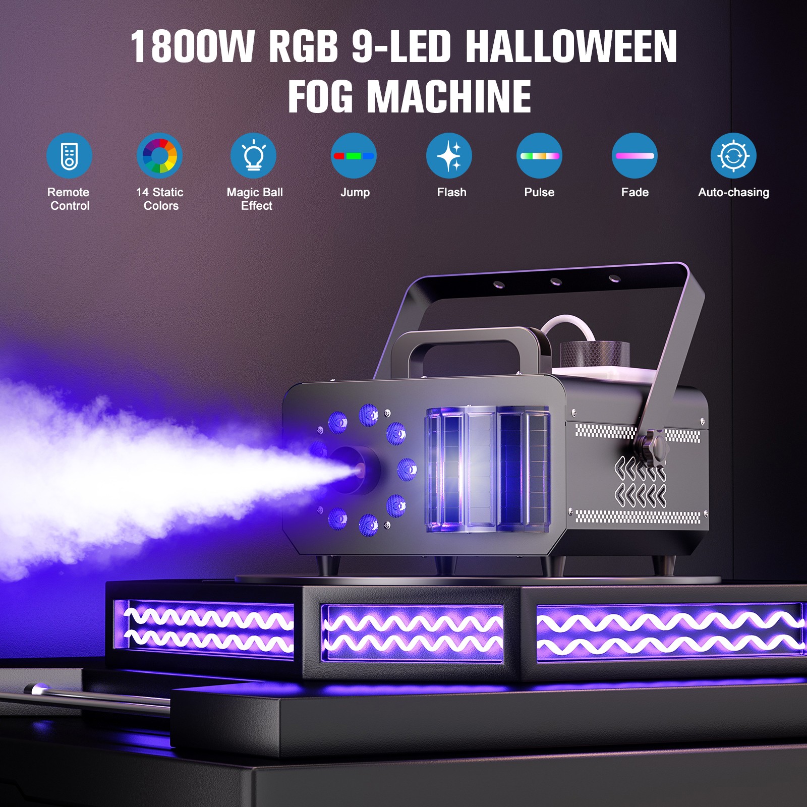 1800W LED RGB Smoke Fog Machine Wireless Remote DJ Party Stage Fogger Smoker