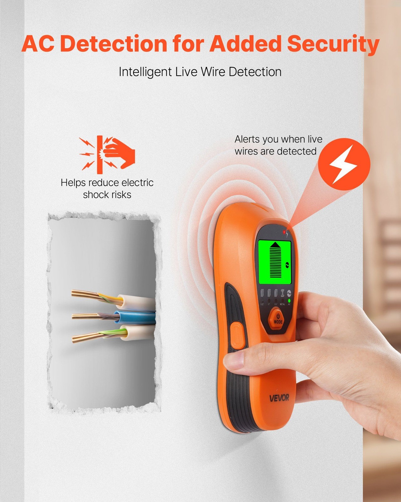 5-in-1 Digital Stud Finder with Large Backlit LCD Screen, Audio