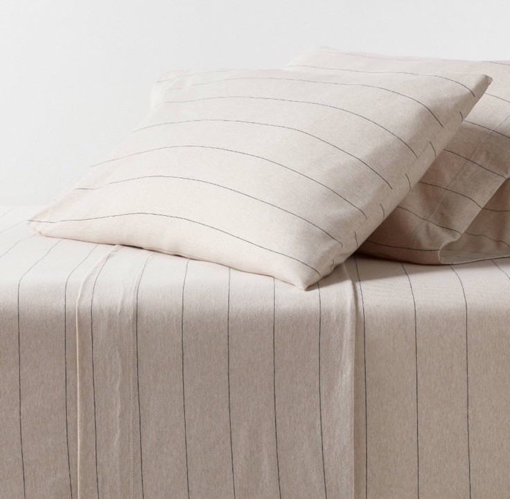 Target Full Cotton Jersey Sheet Set Oatmeal Heather Striped 2 Pillowcases New