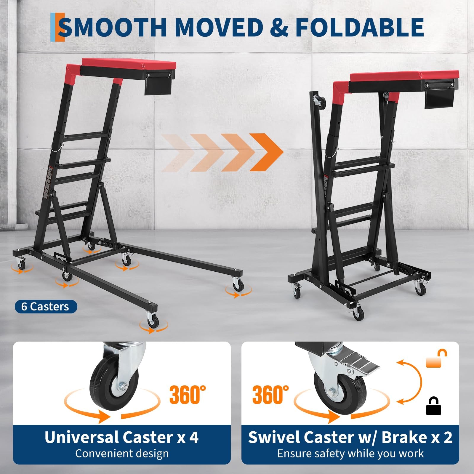 Adjustable Topside Creeper Trucks ,400lbs Foldable Engine Creeper w/ Padded Deck