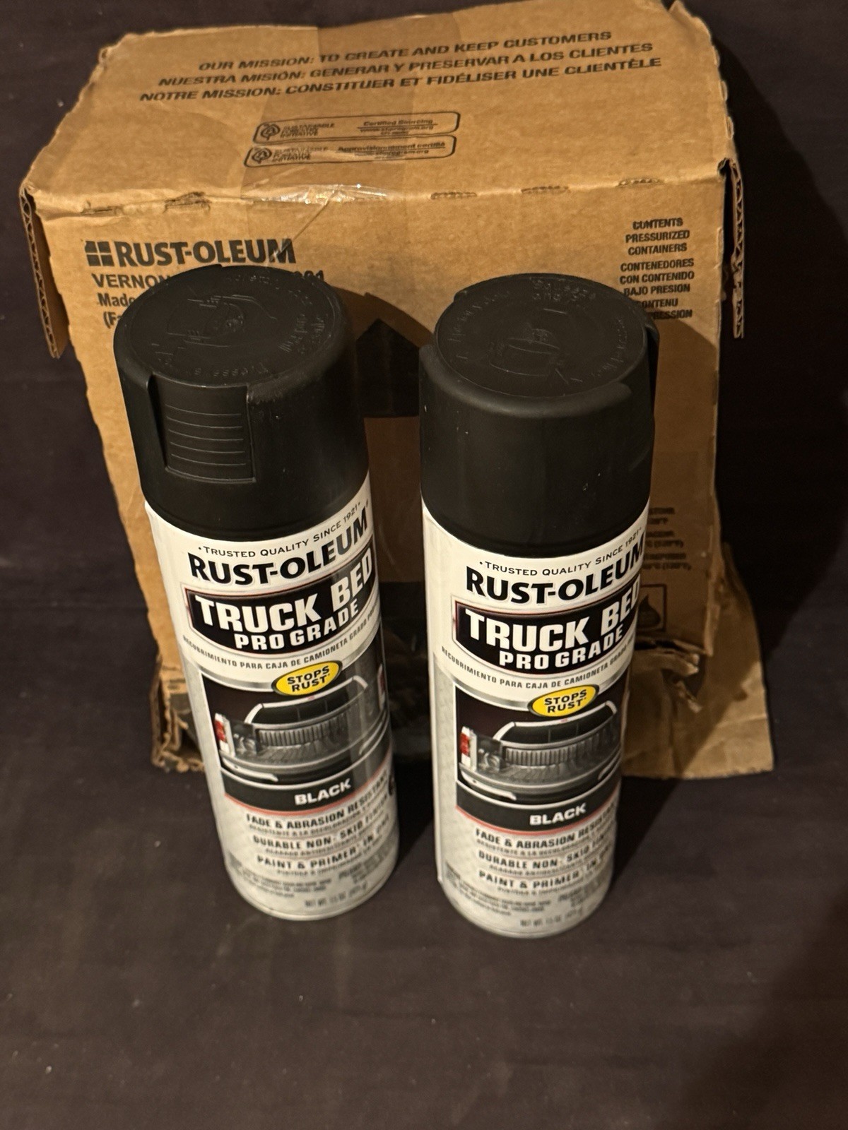 Two (2) Cans -- RUST-OLEUM 272741 Truck Bed Coating, Black, 15 oz.