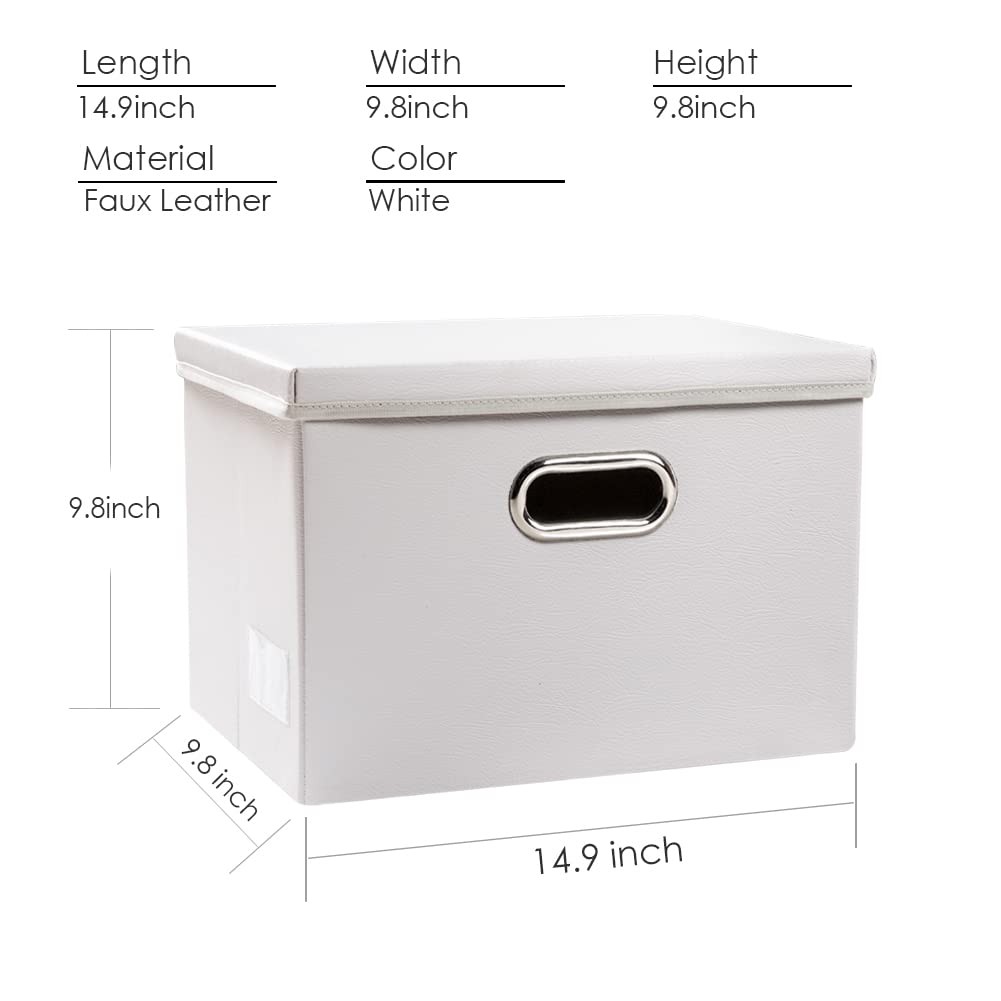PRANDOM Collapsible Storage Bins with Lids [3-Pack] Medium(3-Pack), White