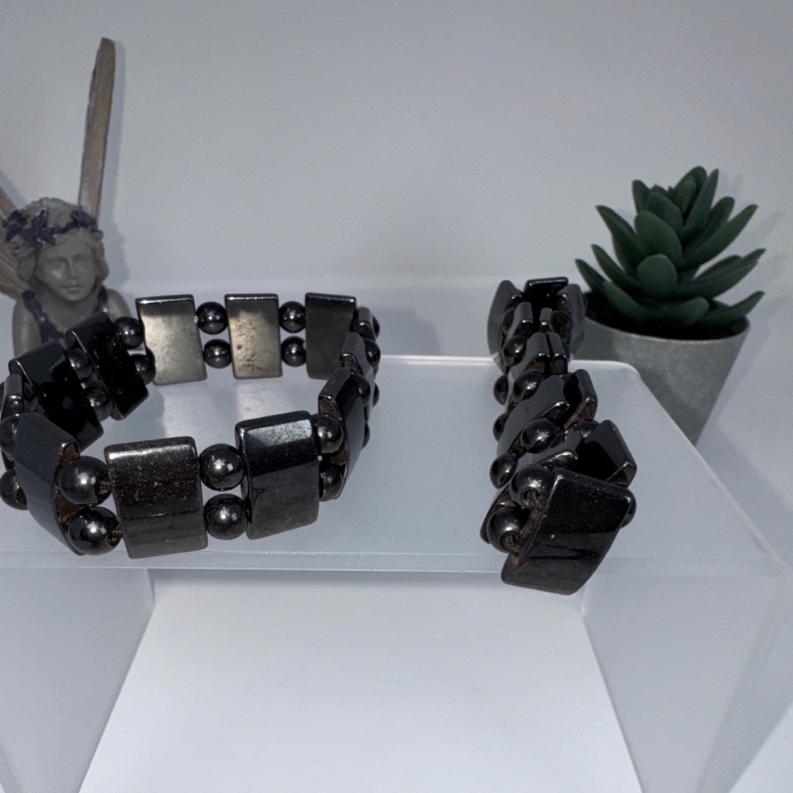 Beaded Hematite Stone Bracelets Set, Stretchable, Unisex