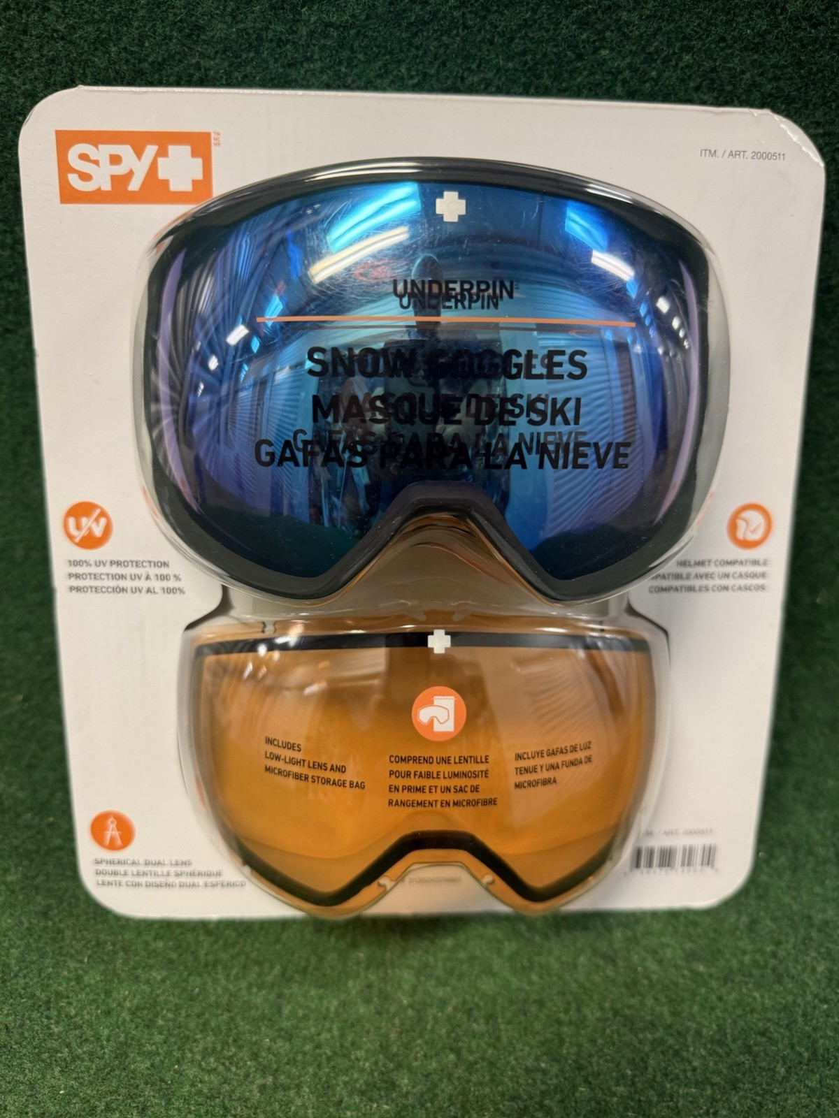 Spy+ Underpin Spherical Dual Lens Snow Goggles Helmet Compatible Orange Blue