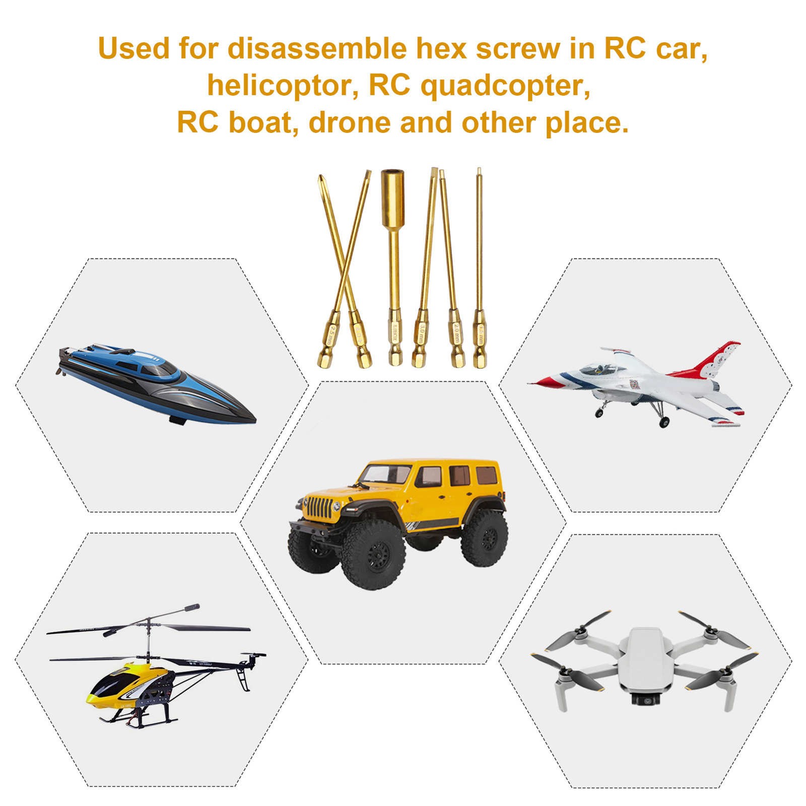 Precision RC Hex Driver Set with 1.5-3.0mm Bits 7mm Nut Driver and Cross Tip