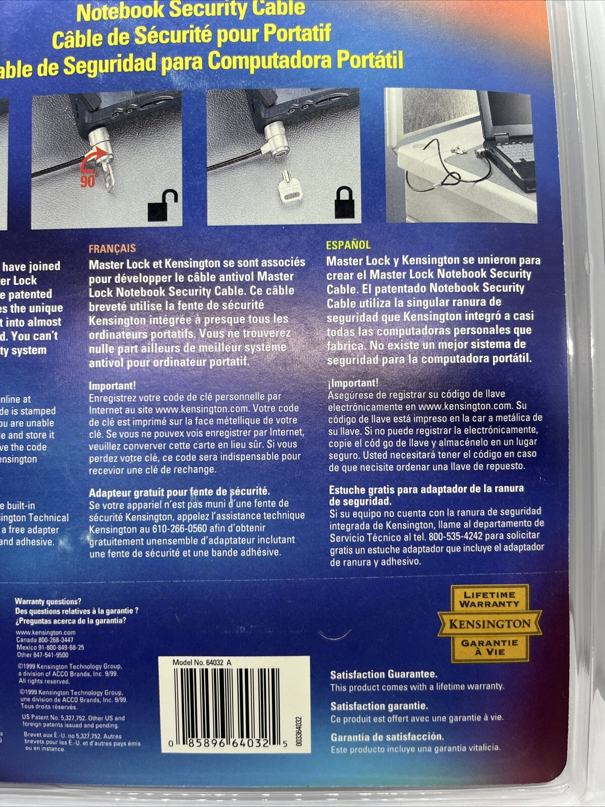 New In Package MASTER LOCK Universal Notebook Security Cable Lock Anti Theft