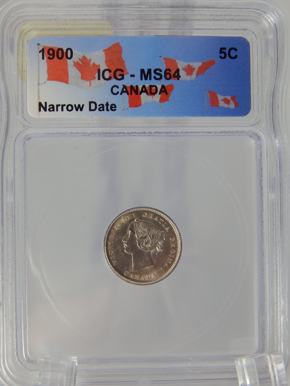 1900 Canada 5 Cent Piece Coin - Nickel - ICG Graded MS 64 NARROW DATE (BT759)