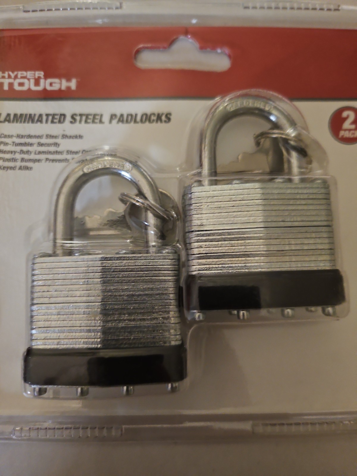 Hyper Tough 40mm Laminated Steel Keyed Padlock, 2 Pack