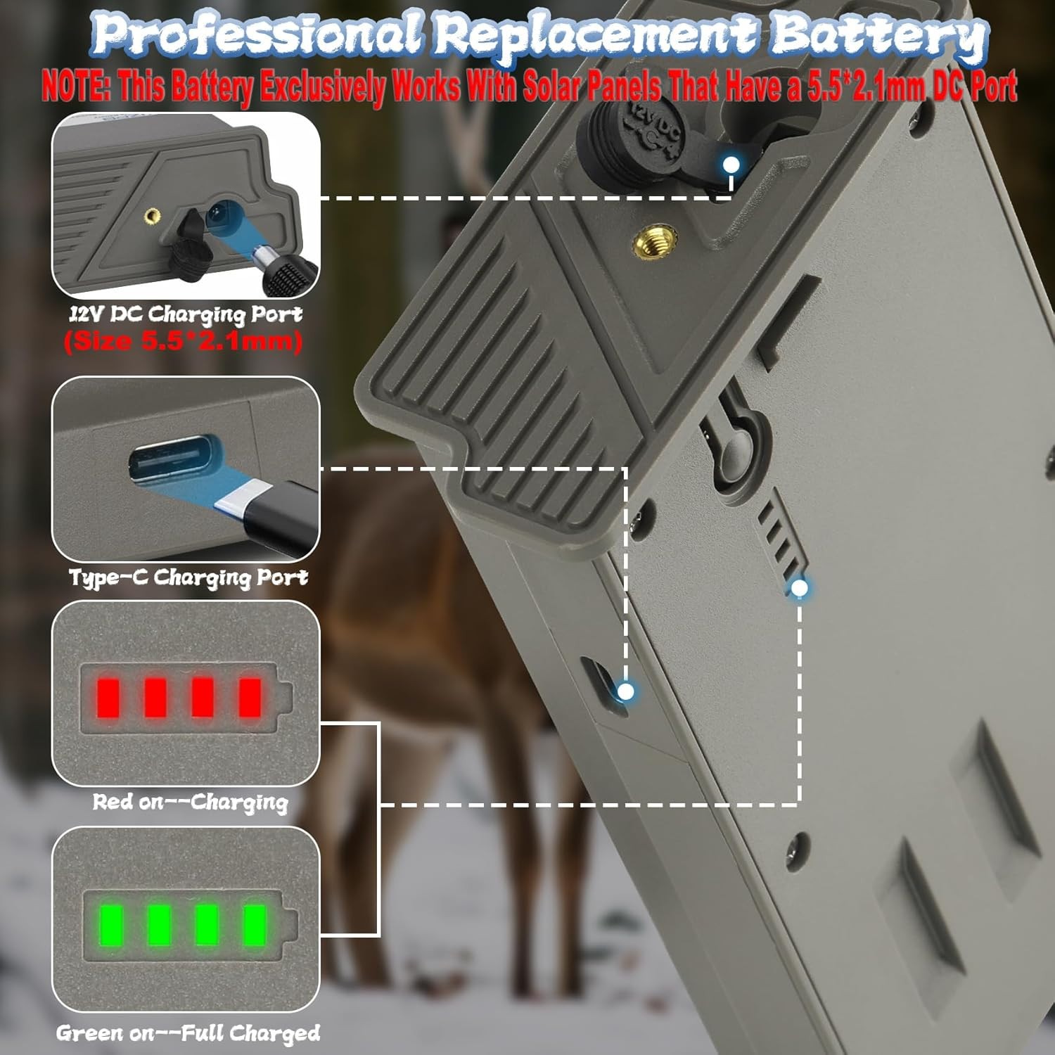 Rechargeable Trail Camera Battery For Tactacam Reveal Hunting X/X Pro/Pro 3.0
