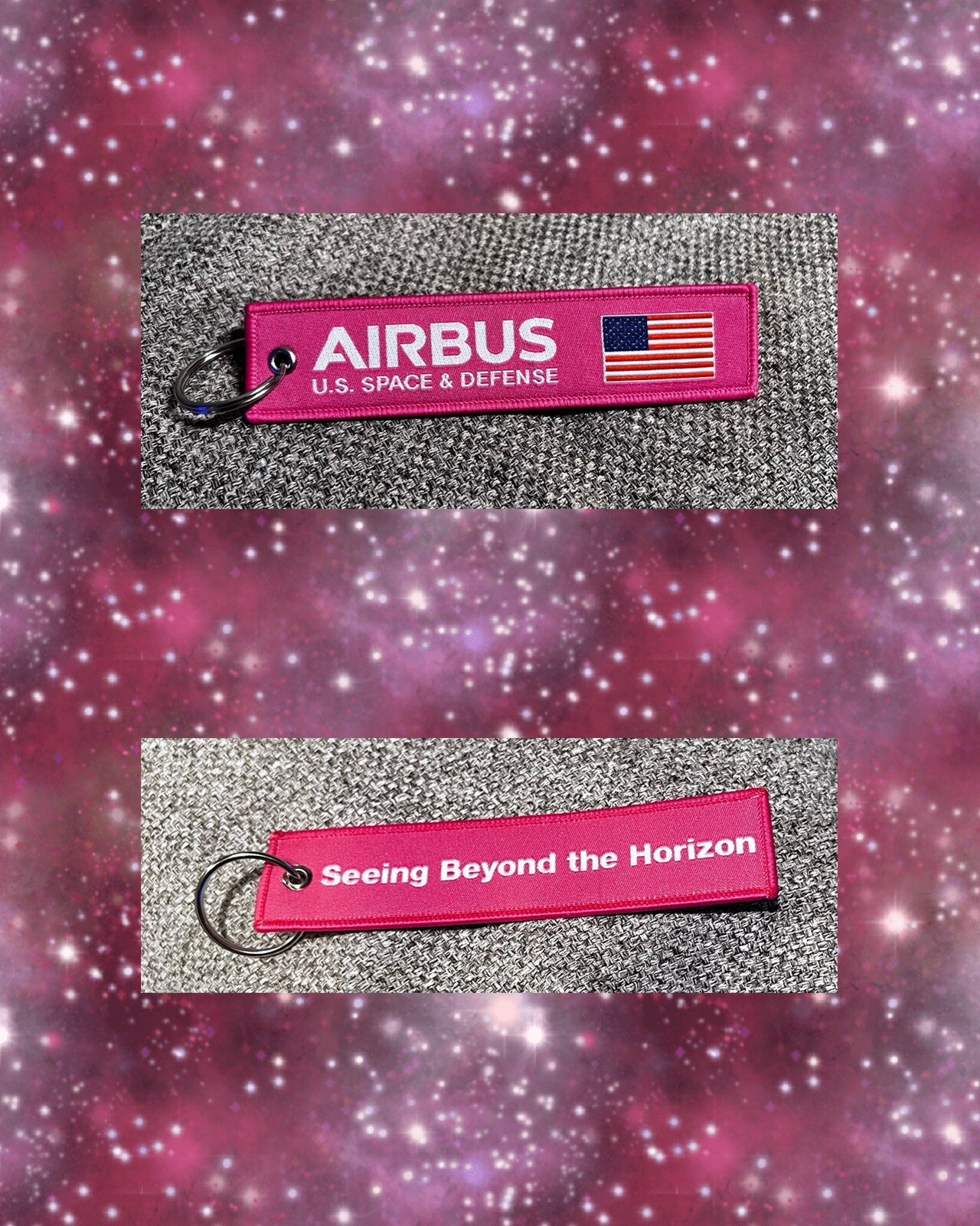 New Pink Airbus U.S. Space & Defense Keychain American Flag Fabric Swag