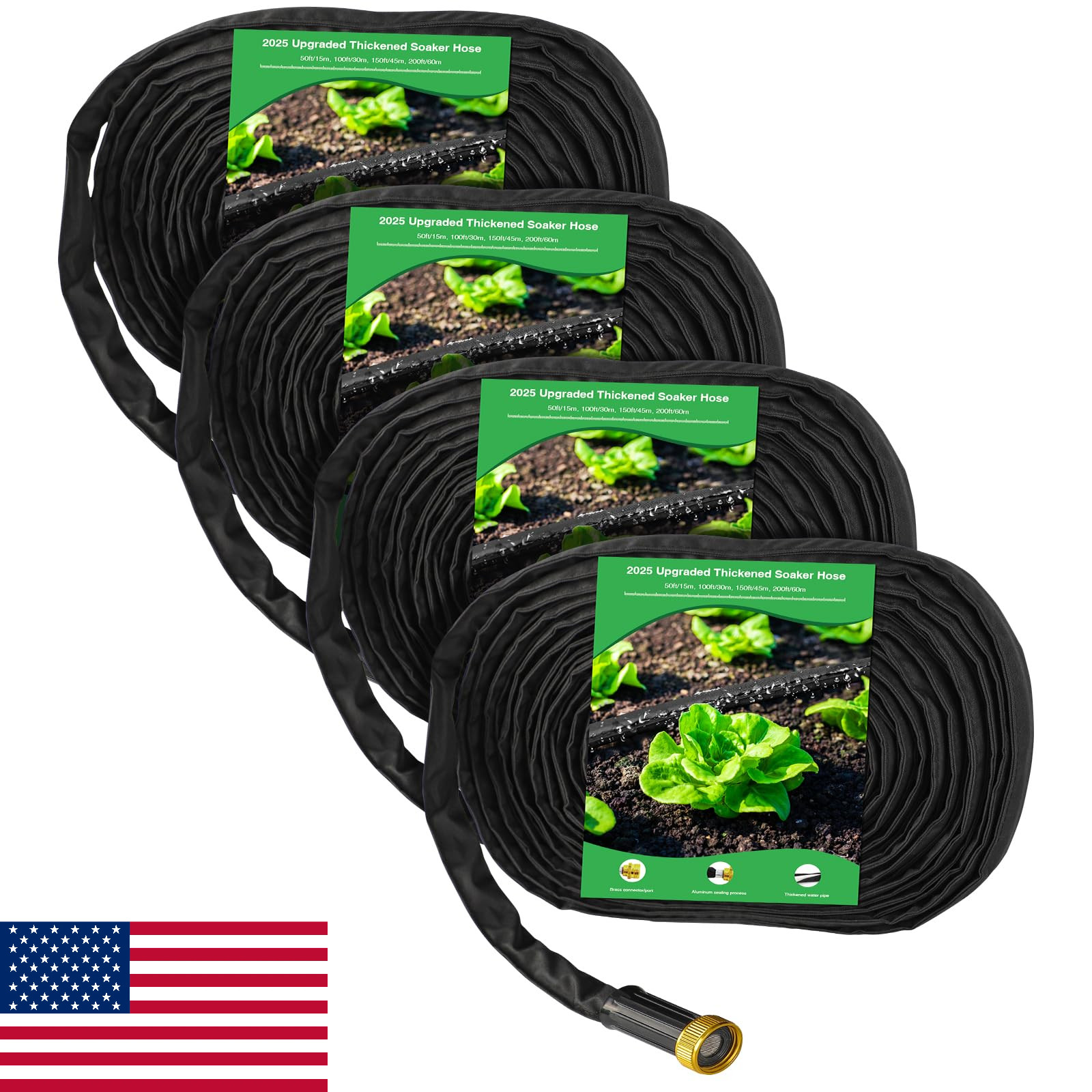 Mixc 2025 Flat Soaker Hose 200Ft w/ Copper Joint, Aluminum Seal, 1mm Thick