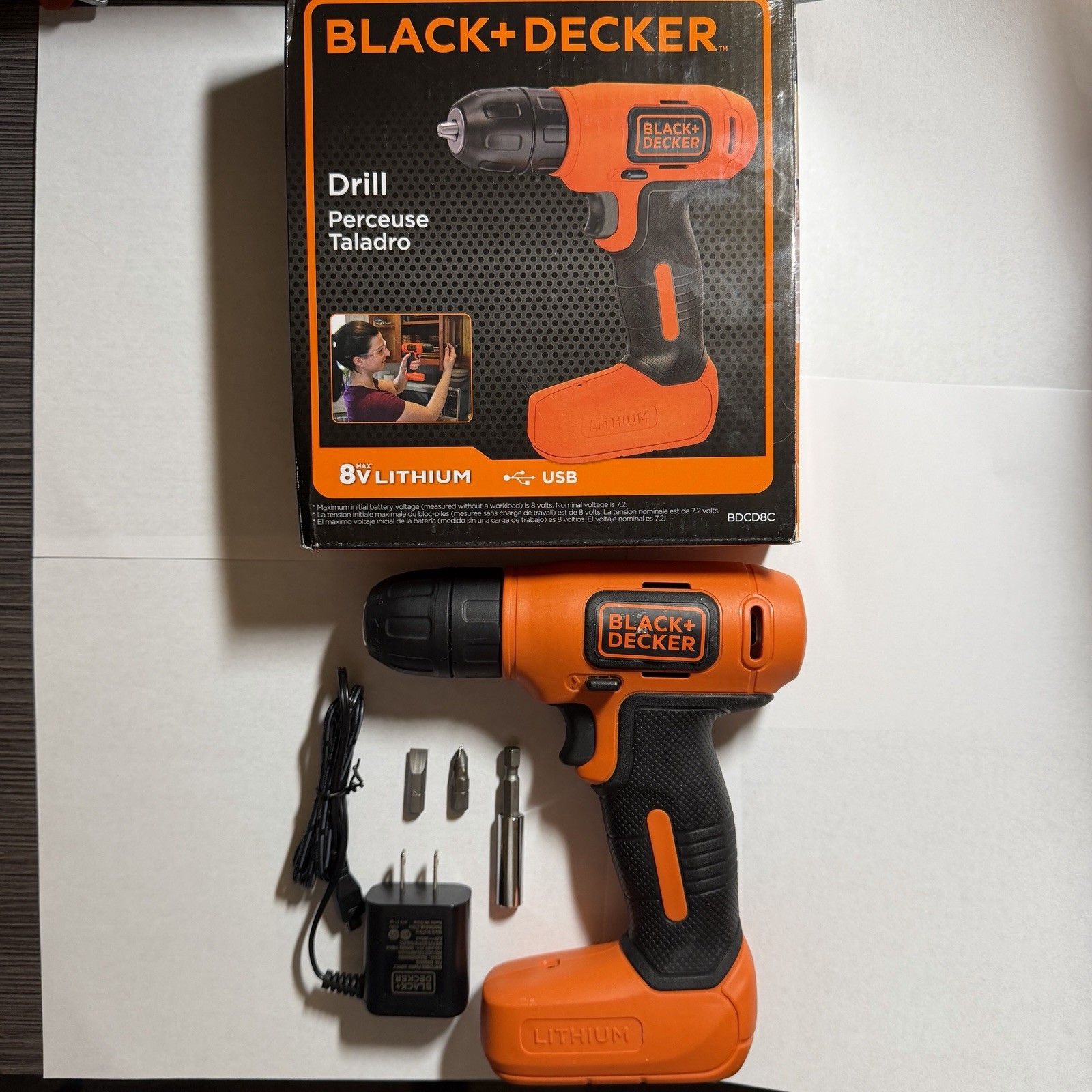 BLACK+DECKER BDCD8C 8V Max Cordless Lithium Drill With Adapter & Screw Pieces