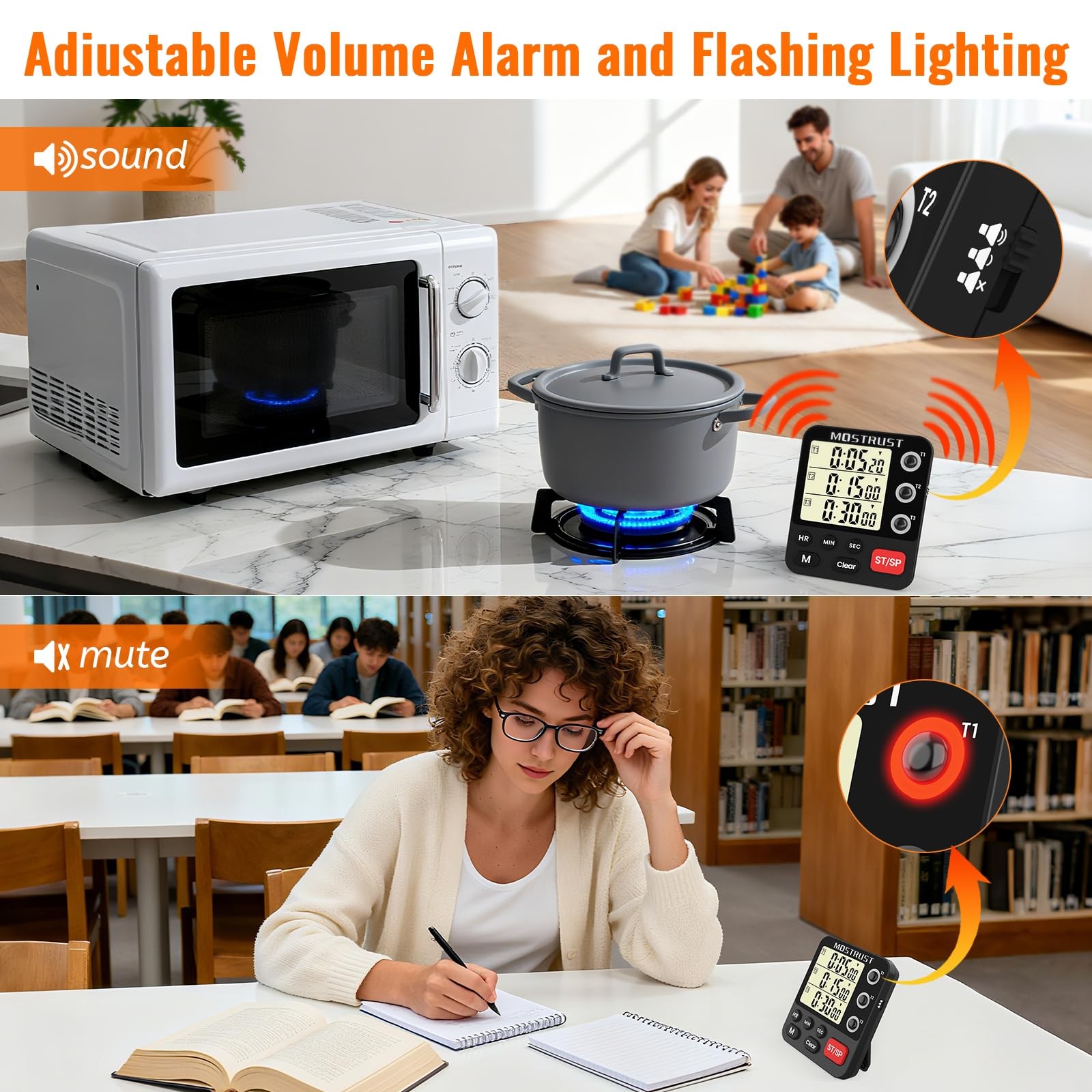 Digital Dual Kitchen Timer, 3 Channels Triple Countdown Timer for Cooking, Ma...