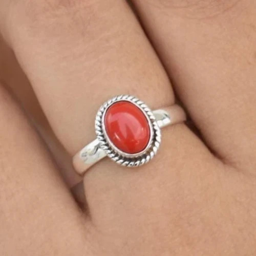 Red Coral Gemstone 925 Sterling Silver Ring Handmade Jewelry Gift For Women