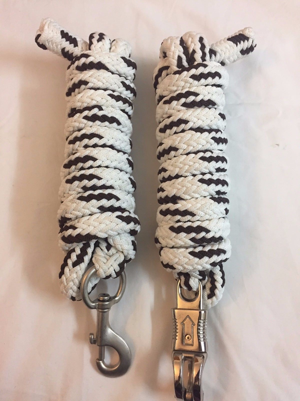Western Set of 2 Nylon Braided and Knotted Horse Leads with Steel Snaps