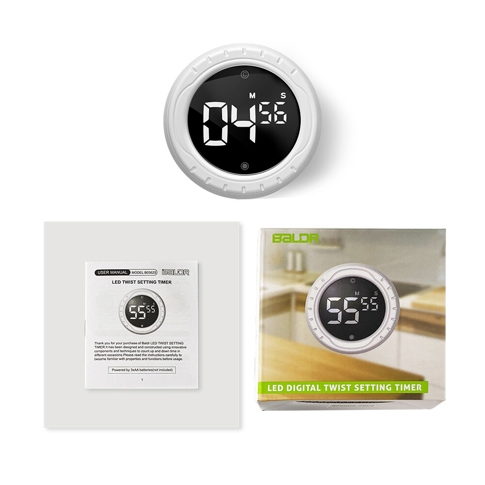 BALDR Digital Twist Kitchen Timer, Magnetic Countdown Count Up Timer LED Display