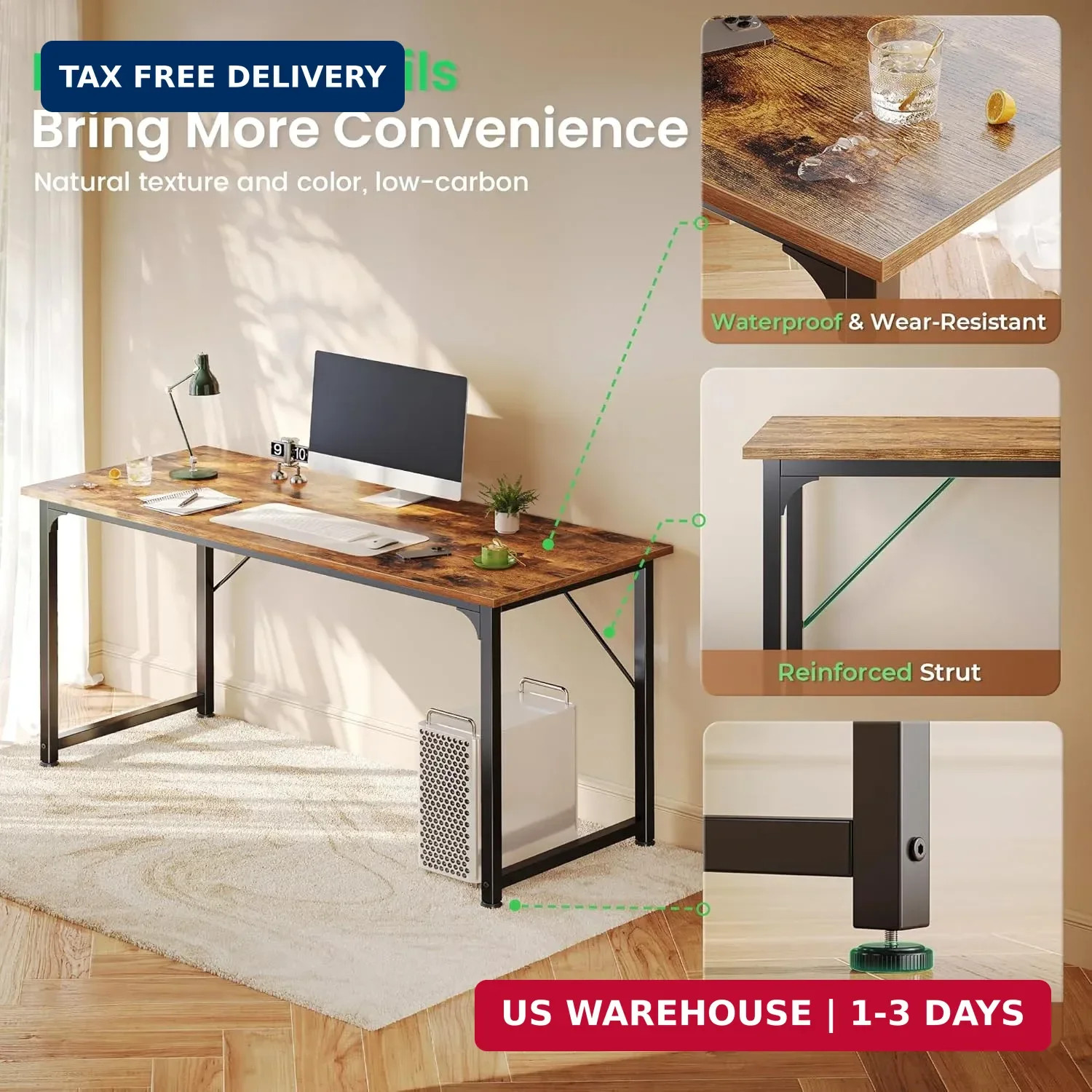 Huuger Computer Desk 55 Inch Home Office Gaming Work Study Large Legroom Rustic