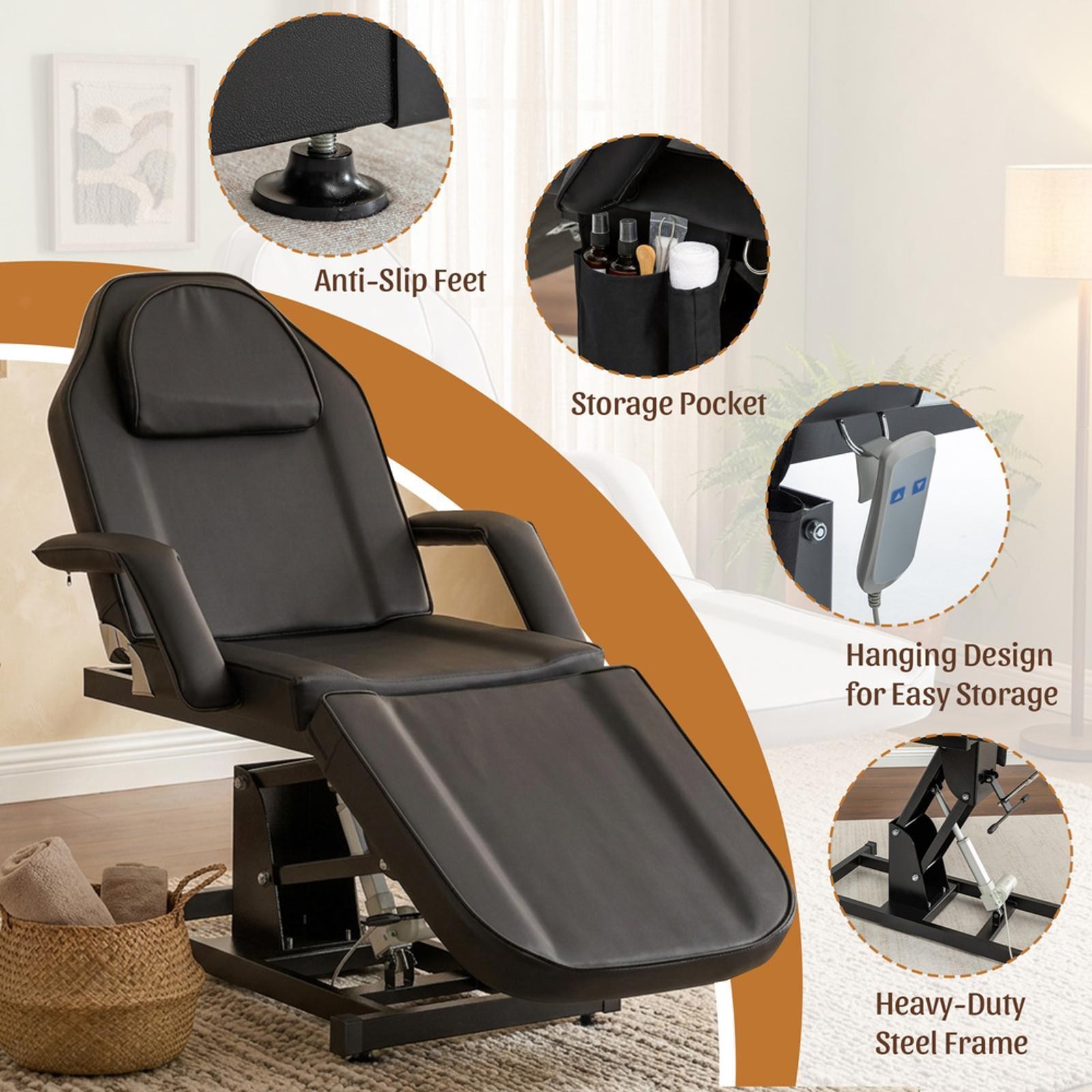 Electric Reclining Massage Table Adjustable Height Bed PU Leather Folding