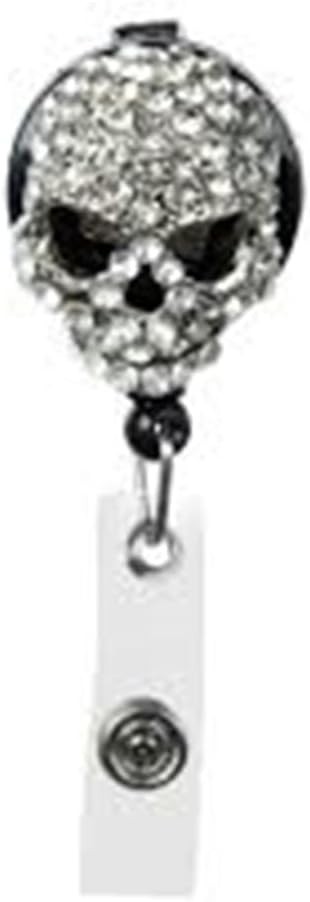 Skull Rhinestone Badge Reel Cute Retractable Rhinestone Badge Holder Name ID Bad