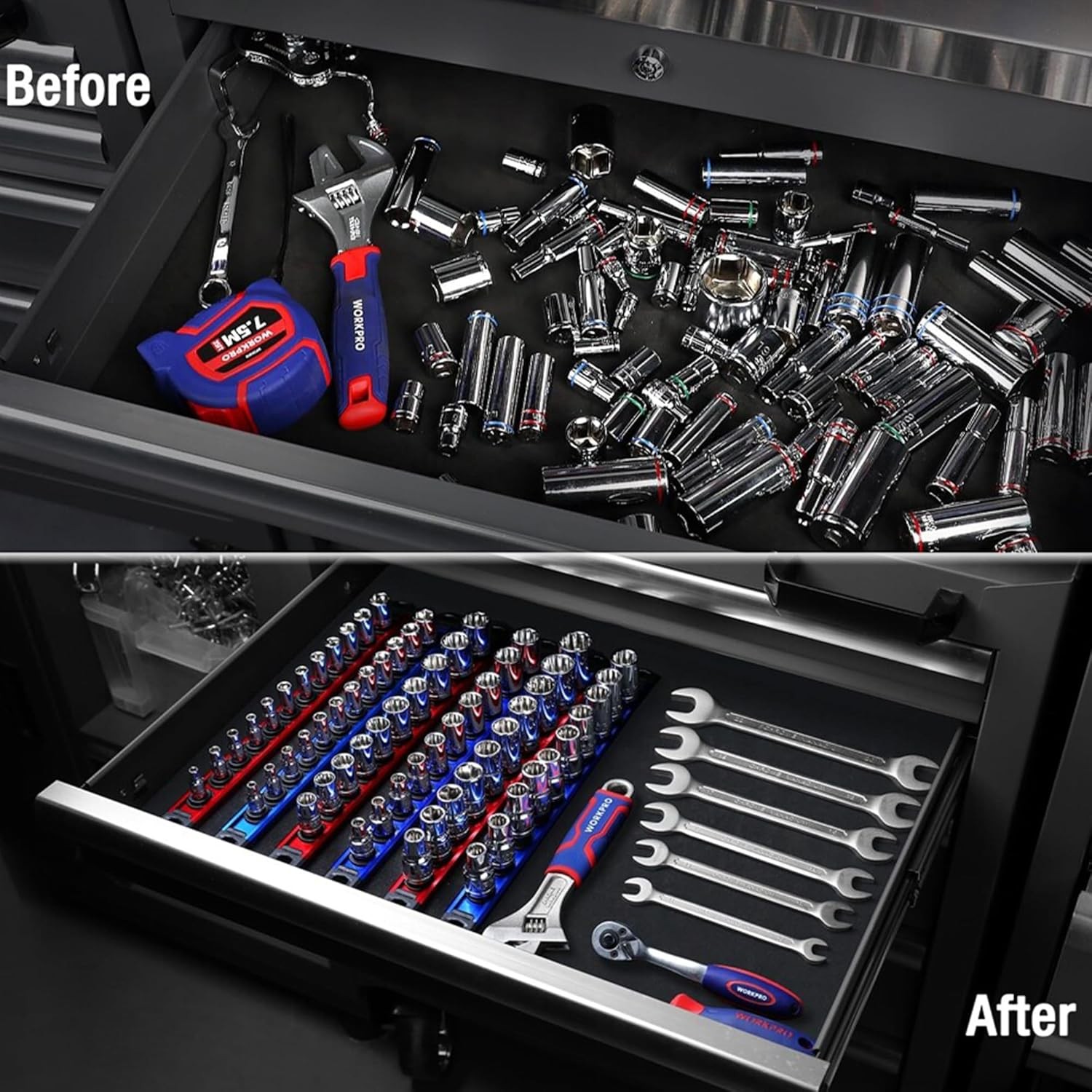 Magnetic Socket Holder Organizer Set - 9-Piece Detachable Trays for 1/4", 3/8",