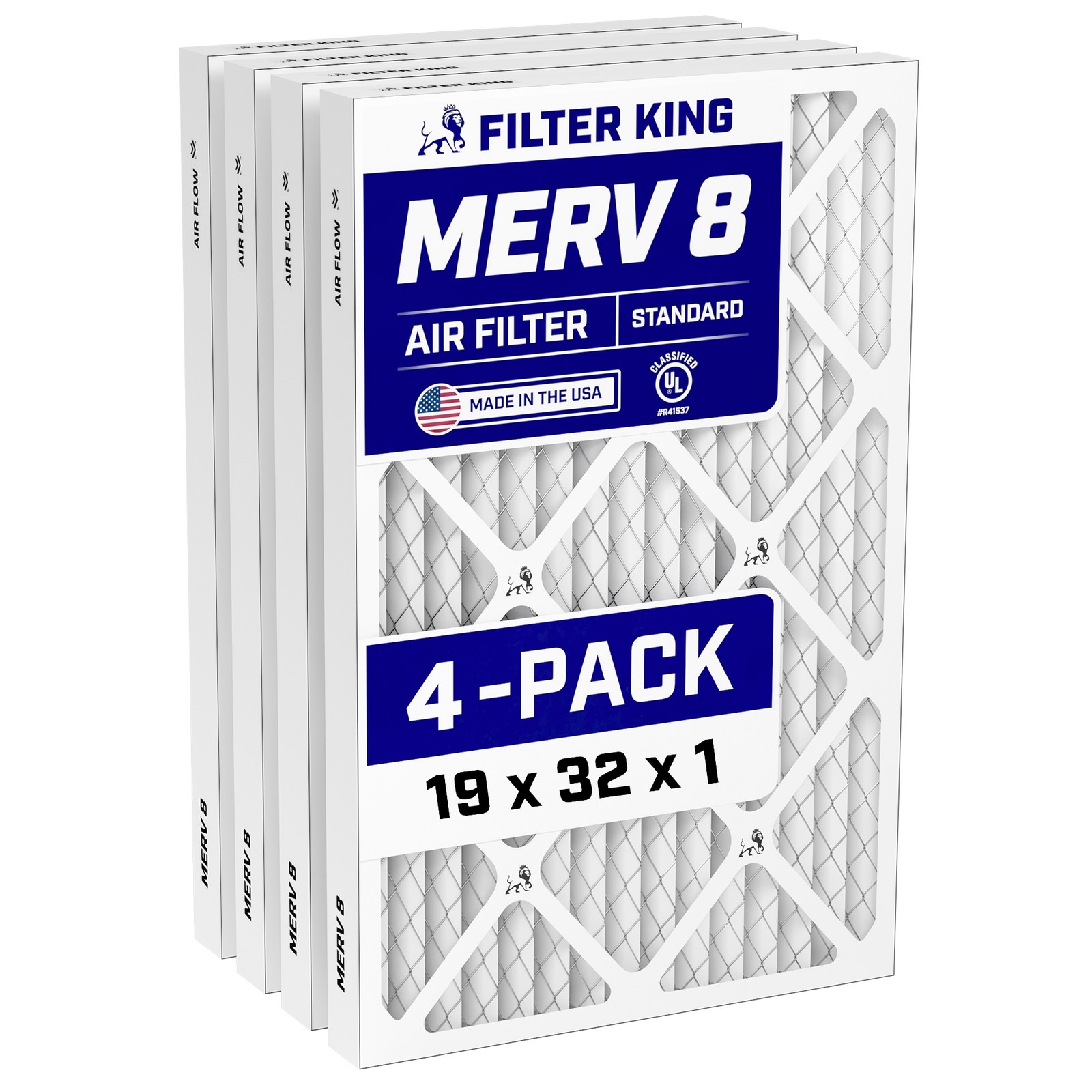 Filter King 19x32x1 Air Filter 4-PACK MERV 8 Actual Size 19 x 32 x .75"