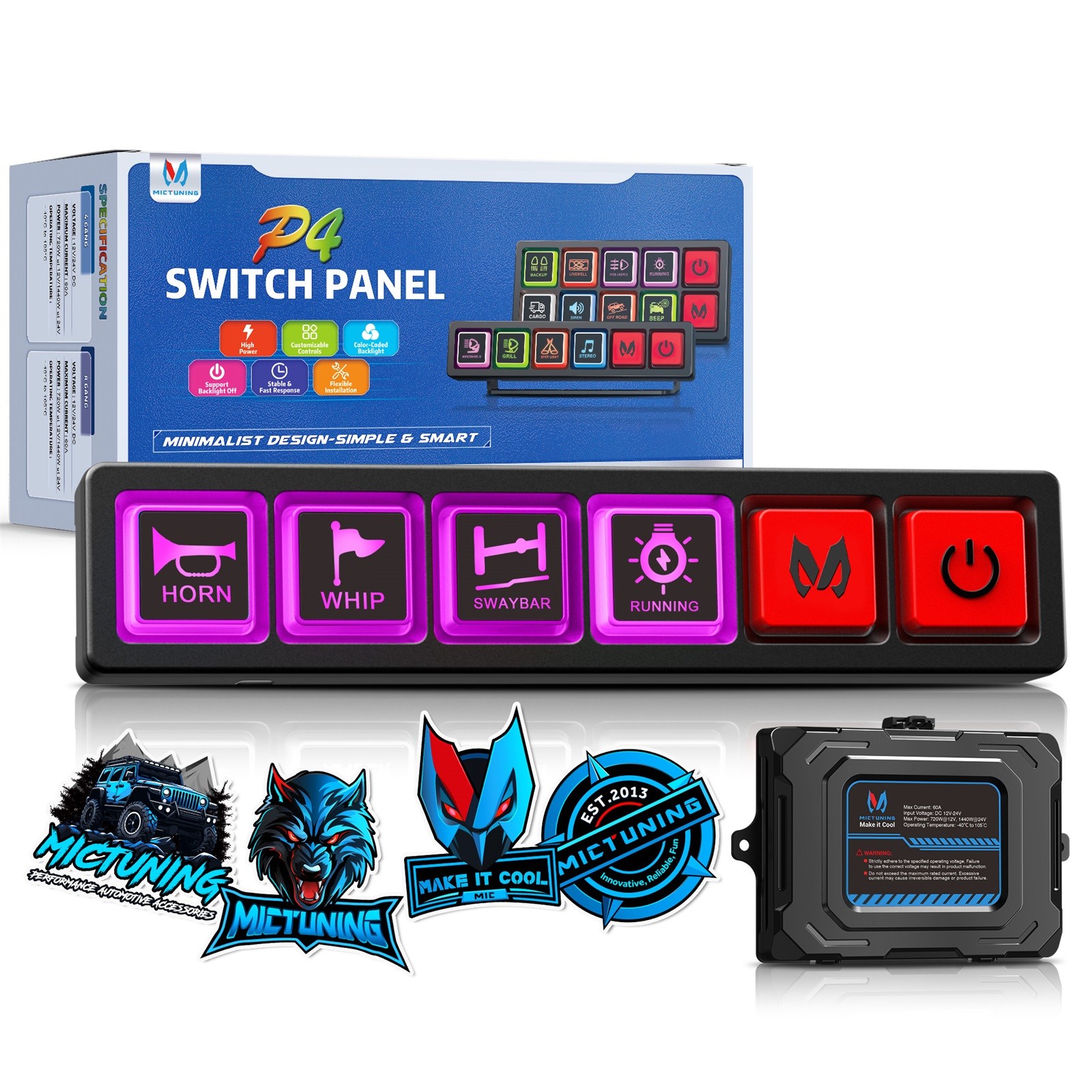 MICTUNING 4/8 Gang Switch Panel 12v LED Relay Circuit Control System Box Marine