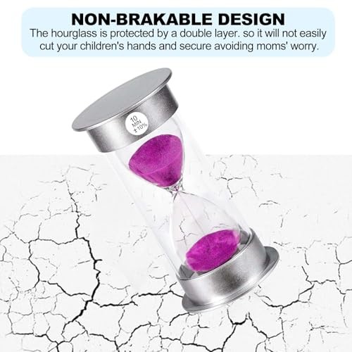 Sand Timer Hourglass, Large Sand Clock, Unbreakable Plastic for 10 Min Purple