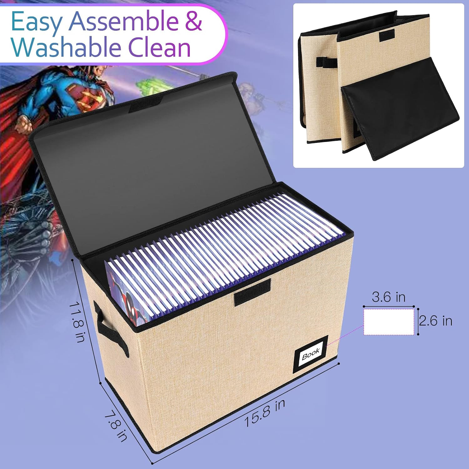 2 Pack Comic Book Storage Box, Protector Organizer, 15.8" X 7.8" X 11.8", Collap