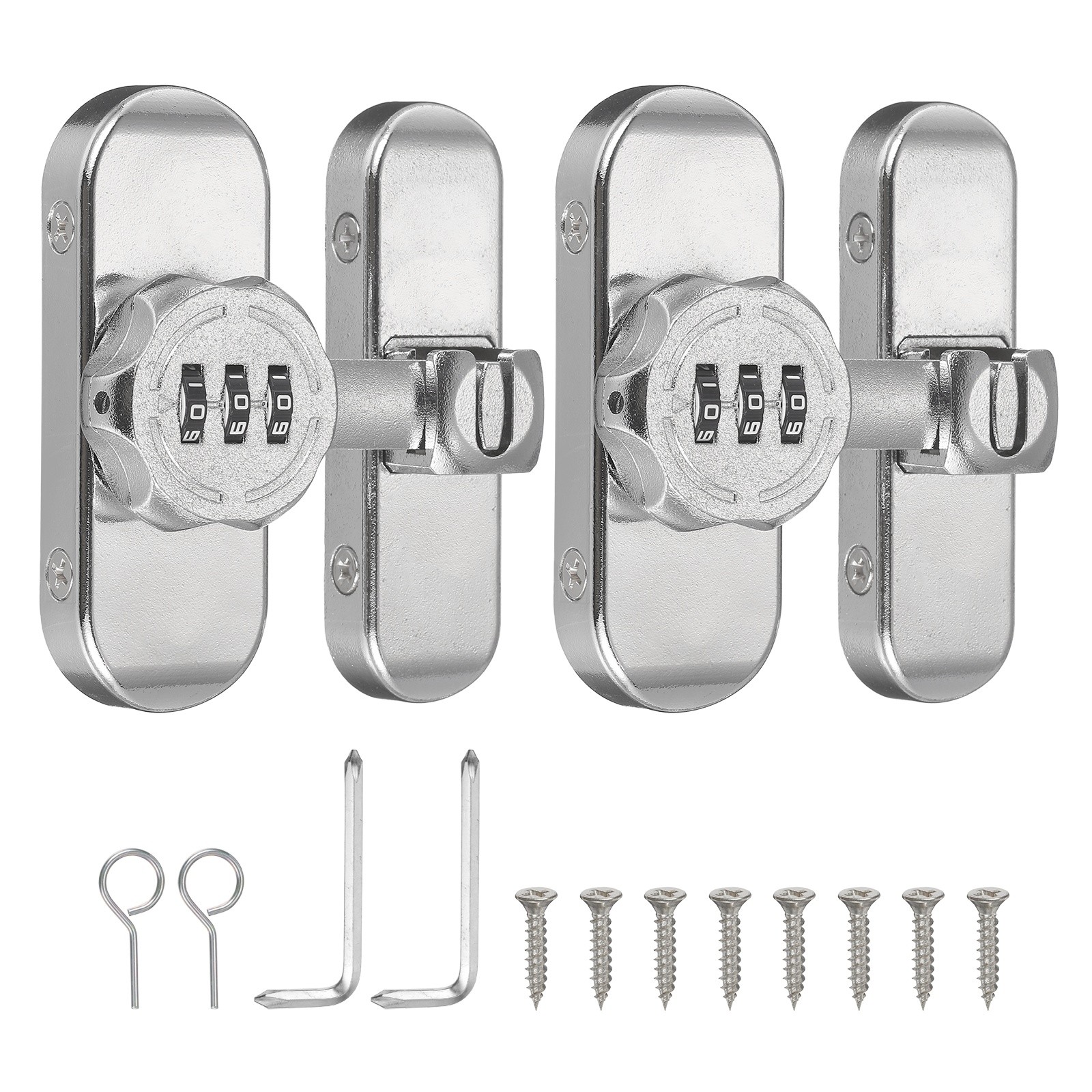 2Set 180/90 Degree Barn Door Lock Keyless Flip Latch Password Lock Silver