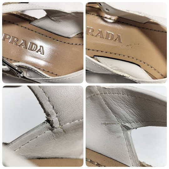 Prada Wedge Sandals White Beige Women's Size EU36.5/US6.5